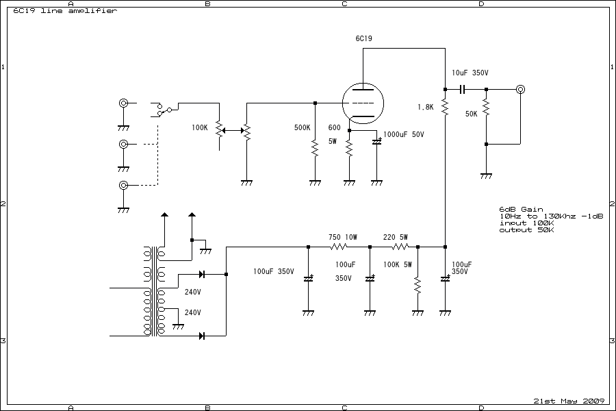 schematici diagram 6C19 line amplifier
